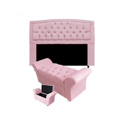 Conjunto Cabeceira Geovana e Recamier Veneza Baú Casal 140 Cm Corano Rosa Bebe - Incasa Decor - 1
