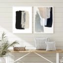 Ver imagem 1 de Kit 2 Quadros Decorativos Arte Abstrata- Preto Cinza e Bege 24x18cm - com Vidro:madeira Preta