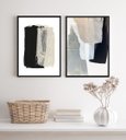 Ver imagem 2 de Kit 2 Quadros Decorativos Arte Abstrata- Preto Cinza e Bege 24x18cm - com Vidro:madeira Preta