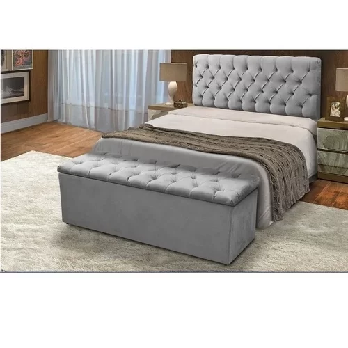 Cabeceira Mais Calçadeira Baú Casal 140cm Para Cama Box Sofia Suede Cinza - 1