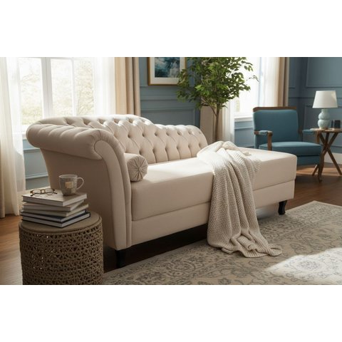 Recamier Decorativo Divã Styllus Lado Direito Veludo Marfim