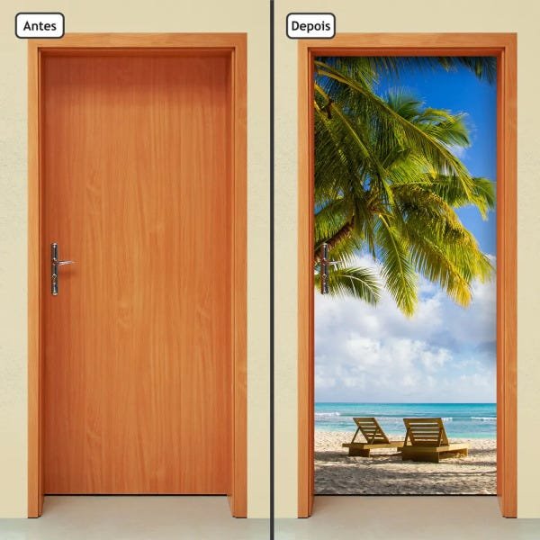 Adesivo Decorativo de Porta - Coqueiro - Praia - 1908cnpt - 1