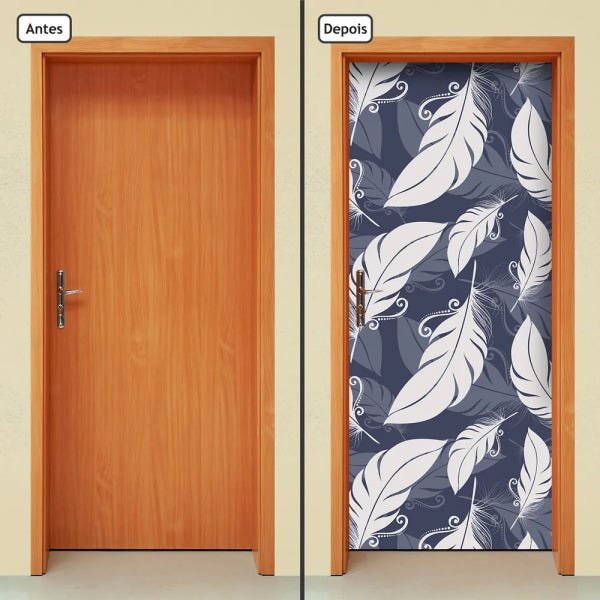 Adesivo Decorativo de Porta - Penas - 1466cnpt - 1
