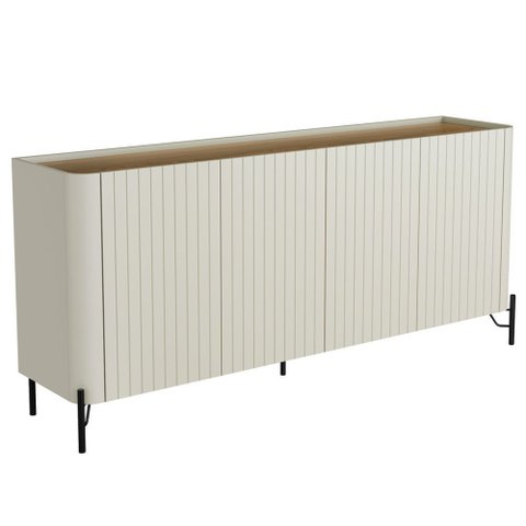 Aparador Buffet Sala de Jantar 4 Portas Brise Pés Industrial Preto Naim I03 Luna Louro - Lyam Decor