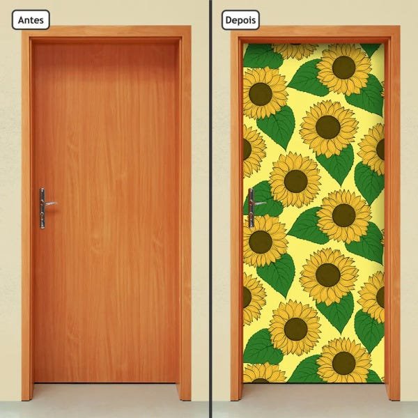 Adesivo Decorativo de Porta - Girassóis - Flores - 1915cnpt - 1