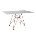 Ver imagem 1 de Mesa Eiffel Retangular 120x75 Tampo De Madeira Branco Com Base De Ferro Cobre