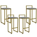 Ver imagem 1 de Kit 04 Banquetas Alta Para Cozinha Sala De Jantar Hanna L02 Dourado Linho Cinza Escuro - Lyam Decor