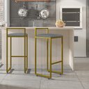 Ver imagem 2 de Kit 04 Banquetas Alta Para Cozinha Sala De Jantar Hanna L02 Dourado Linho Cinza Escuro - Lyam Decor