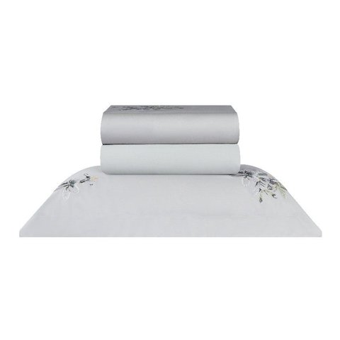 Jogo Casal Bordado Positano Cinza 300 Fios