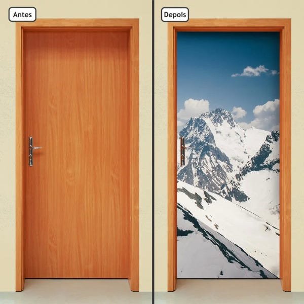 Adesivo Decorativo de Porta -  Montanha - Neve - 974cnpt - 1