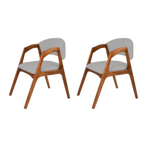 Conjunto com 2 Cadeiras de Jantar Estofada Gabriela em Madeira e Mdf Cerejeira Linho Cinza Prata