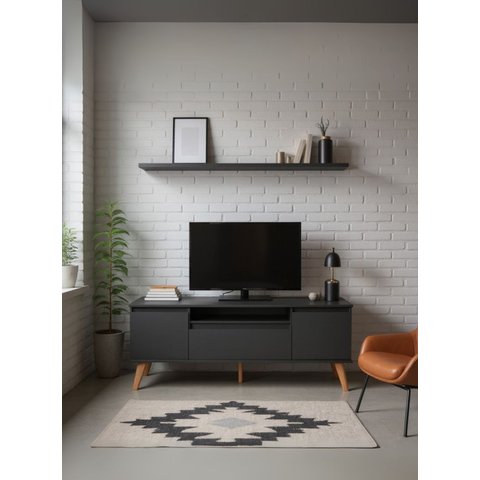 Rack para TV com Prateleira 150cm Retro MDF Grafite Dallas - On Móveis