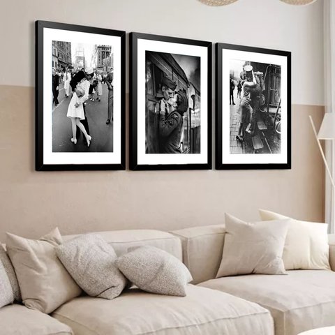 Kit 3 Quadros Grandes Fotografia o Beijo 60x48cm:moldura Preta