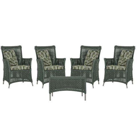 4 Poltronas e 1 Mesa Igapó Alumínio Fendi Corda Náutica E5 Verde