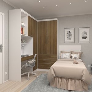 Guarda Roupa Dormitório Modulado Alpes Solteiro Canto c/ Bancada de Estudo - Roupeiro Luciane M04:Av