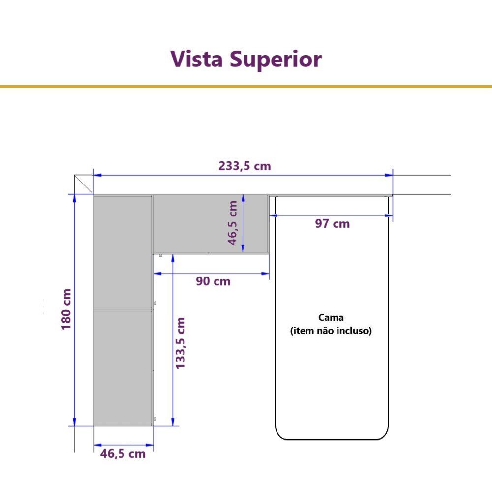 Guarda Roupa Dormitório Modulado Alpes Solteiro Canto c/ Bancada de Estudo - Roupeiro Luciane M04:Av - 4