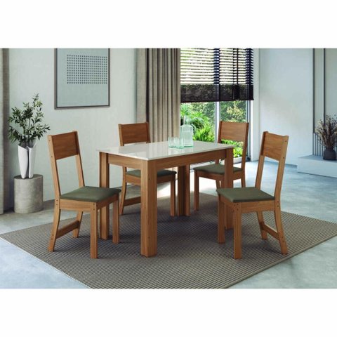Conjunto Mesa de Jantar 108cm com 4 Cadeiras Multimóveis Cr50204 Freijó/off White/cacau