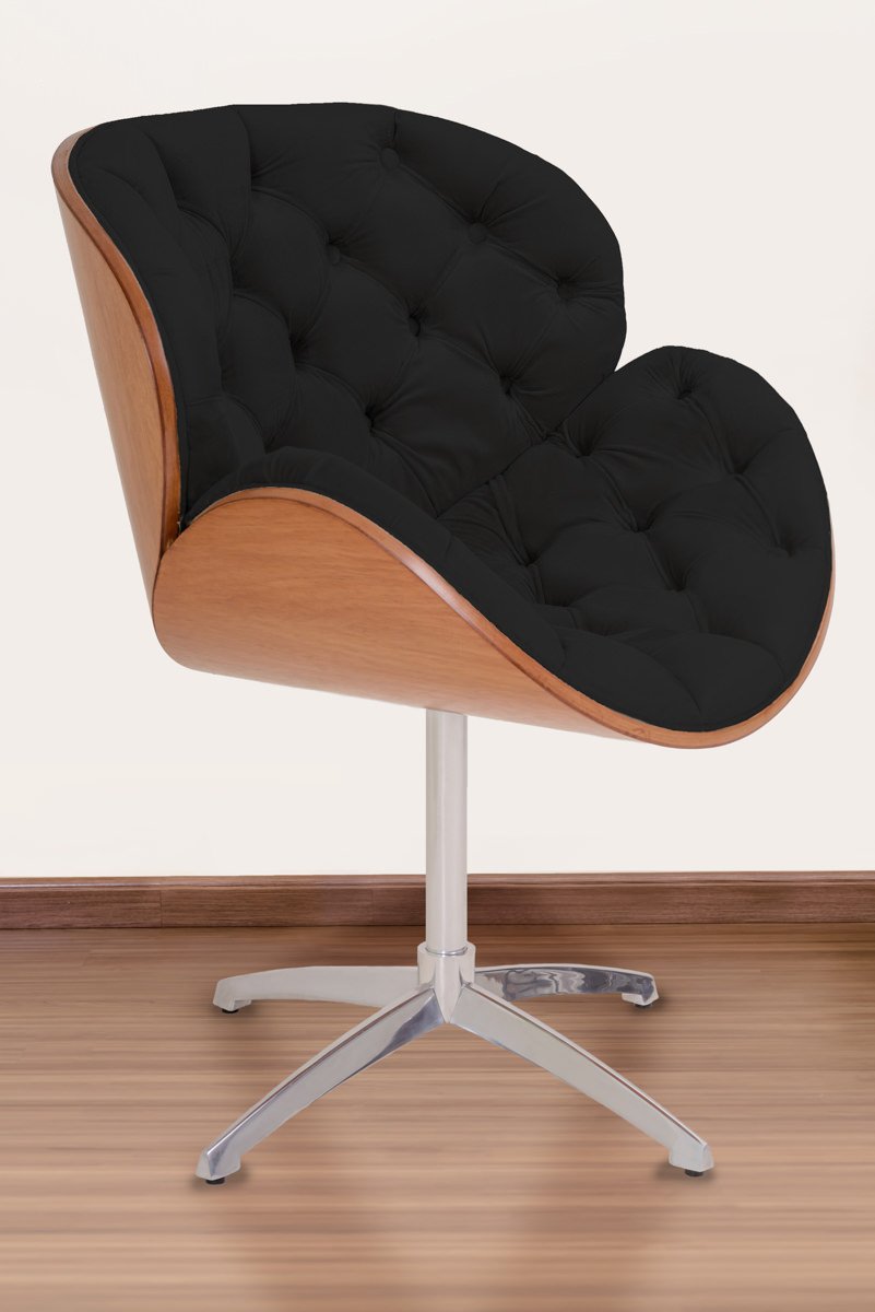 Poltrona Decorativa Bella Laminada Pé Giratório de Alumínio Capitonê Cor:preto