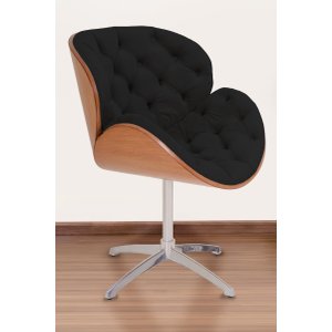Poltrona Decorativa Bella Laminada Pé Giratório de Alumínio Capitonê Cor:preto