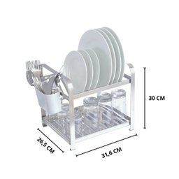 Escorredor Louça Pia 12 Pratos Inox Porta Talheres Branco - 2