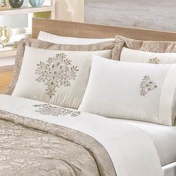 Cobre Leito Queen 200 Fios Vila Real 3 Peças - Cáqui - Cáqui - 2