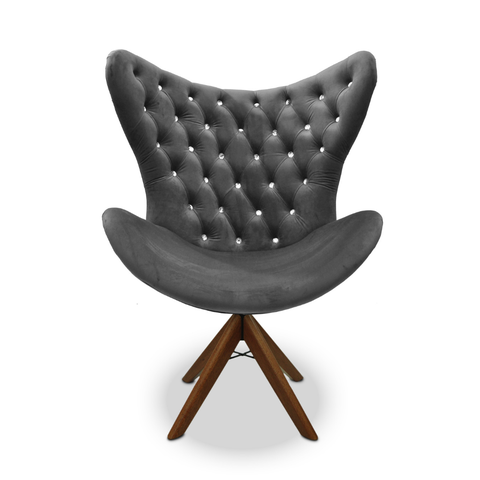 Poltrona Egg Slim Cinza Brilho Base Giratória de Madeira