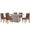 Ver imagem 2 de Mesa de Jantar Diane 180cm Tampo MDF Vidro 6 Cadeiras Lisboa Moderna Tork Naturale Serigrafia Off