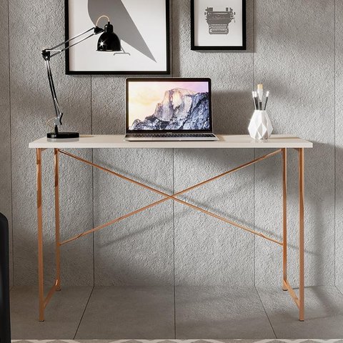 Escrivaninha Steel 76 cm Estilo Industrial com Pés em Aço Cobre/Off White