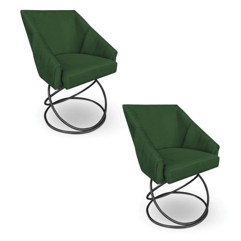 Kit 2 Poltronas Luxo Alana Suede Base Luxo Preto - Pallazio Cor:Verde