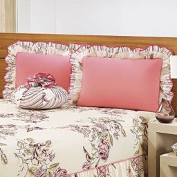 Colcha King Estampada com Babado Envolto 4 Peças Amarilis - Cereja - Cereja - 2