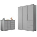Ver imagem 1 de Conjunto Infantil Roupeiro e Comoda Perola Mdf Cinza