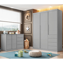 Ver imagem 4 de Conjunto Infantil Roupeiro e Comoda Perola Mdf Cinza