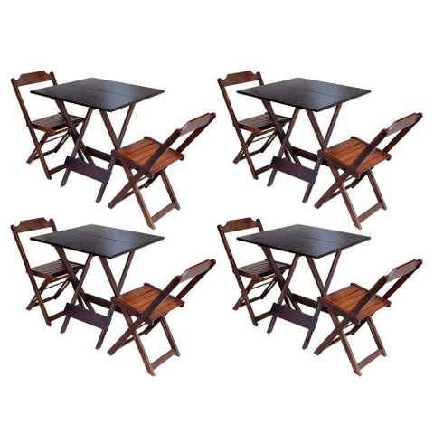 Kit 4 Conjuntos De Mesa Dobravel Com 2 Cadeiras De Madeira 70X70 - Imbuia - Marrom