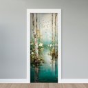 Ver imagem 1 de Adesivo de Porta - Lagoa, Árvores e Flores