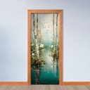Ver imagem 2 de Adesivo de Porta - Lagoa, Árvores e Flores