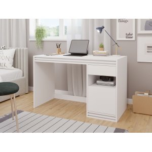 Esrivaninha Mesa Estudos Quarto 120cm Gaveta Porta Branco