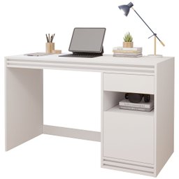 Esrivaninha Mesa Estudos Quarto 120cm Gaveta Porta Branco - 2