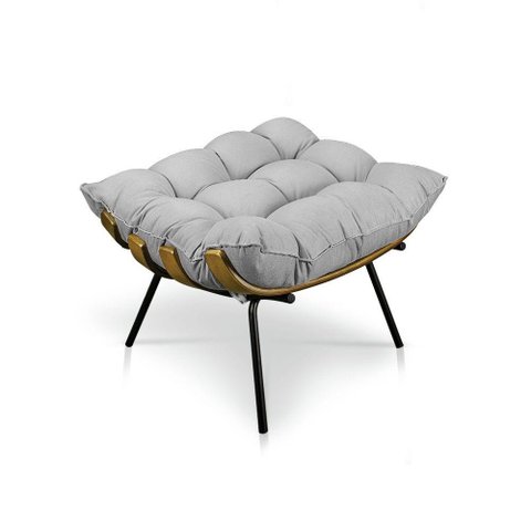 Puff Costela Suede Cinza Base Metálica Pallazio