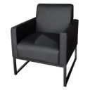 Ver imagem 2 de Poltrona Decorativa Estilo Industrial Recepção Base de Metal Corino Preto