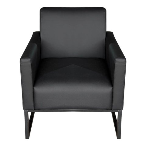 Poltrona Decorativa Estilo Industrial Recepção Base de Metal Corino Preto