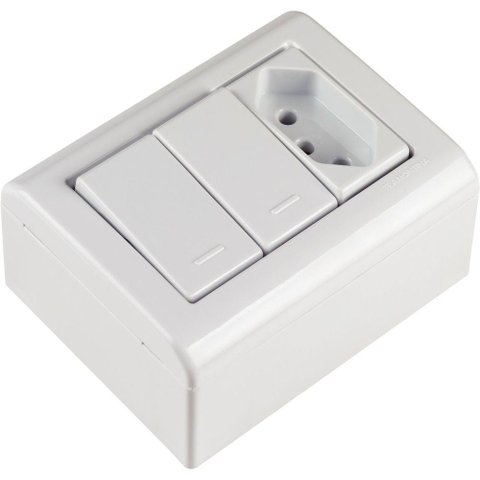 Caixa de Sobrepor com 2 Interruptores Simples 10 a 250 V e 1 Tomada 2p+t 10 a 250 V Lizfl
