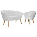 Ver imagem 1 de Kit Namoradeira + 1 Poltrona Decorativa Pétala Couro Branco Pés Madeira Mz Decor