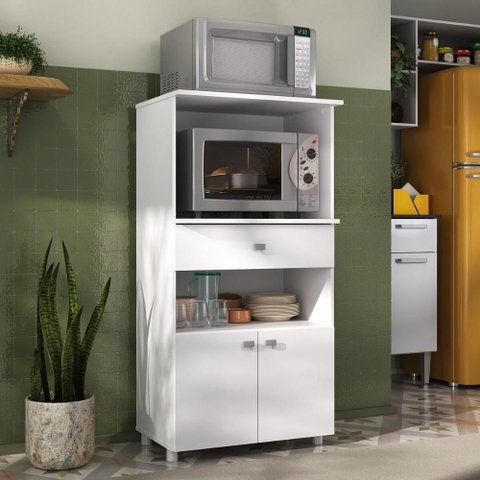 Balcão Multiuso Forno e Micro-ondas 2 Portas 1 Gaveta Multimóveis Mpf4060g Branco