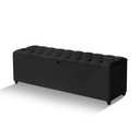 Ver imagem 2 de Recamier Baú Berlim Veludo Preto Casal 1,30m Estofado Pés PVC Preto