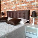 Ver imagem 1 de Cabeceira Casal Botonê 15 com Pés Suede Liso Marrom 140 X 120 Rbl