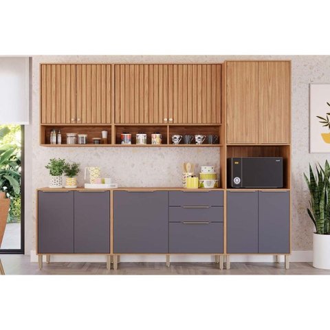 Cozinha Modulada Mgm Divina 5 Peças (2aéreos+2balcões+1paneleiro) Cz001 Freijo/titanium-mgm