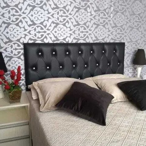 Cabeceira King Luna Corino Preto Com Strass 195 x 60 RBL