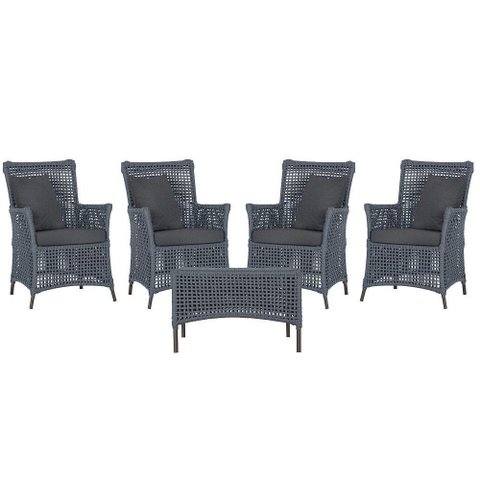 4 Poltronas e 1 Mesa Igapó Alumínio Marrom Corda Náutica E11 Prata