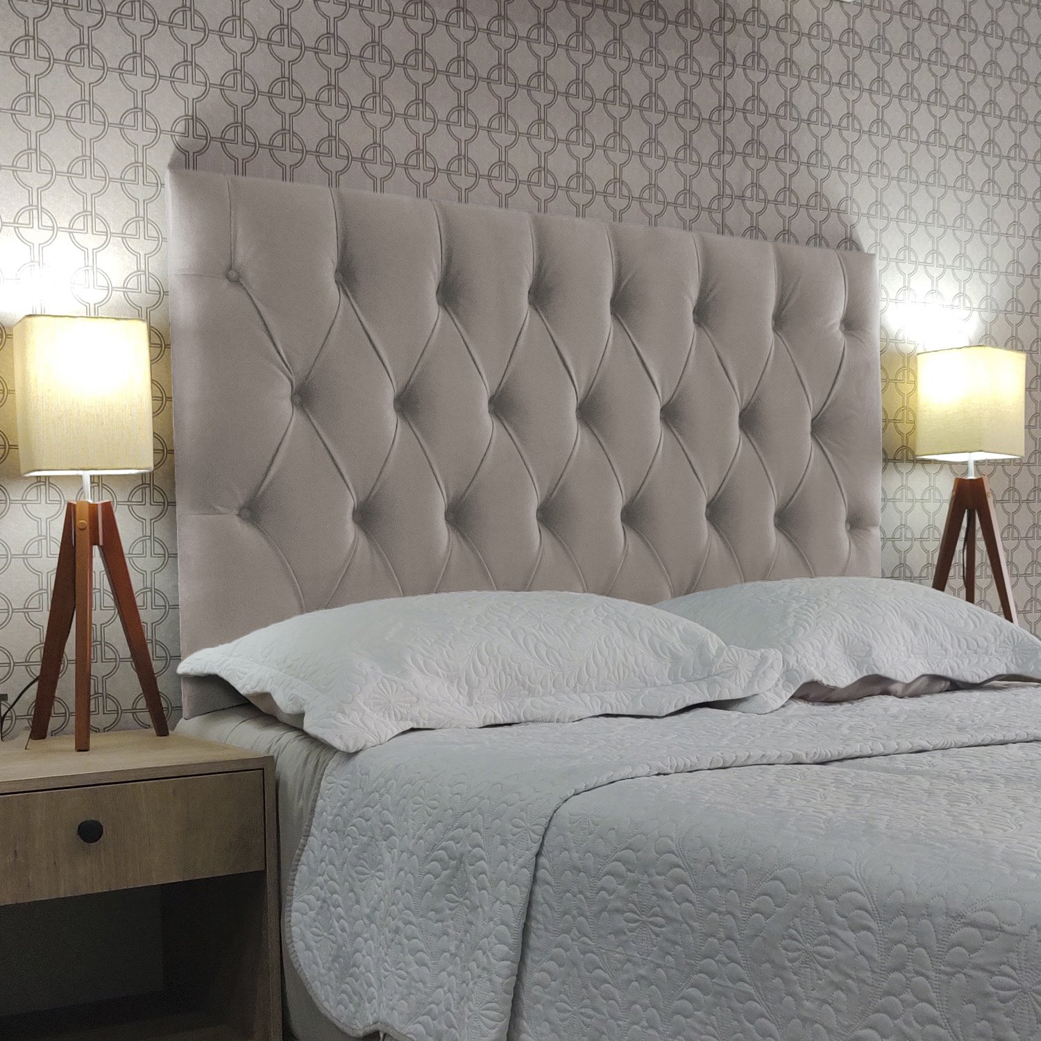 Cabeceira Cama Painel King Luna Suede Liso Bege 195 x 80 RBL - 4