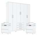 Ver imagem 1 de Guarda Roupa Casal Caju 6 Portas com Kit Mesa de Cabeceira Branco - Henn